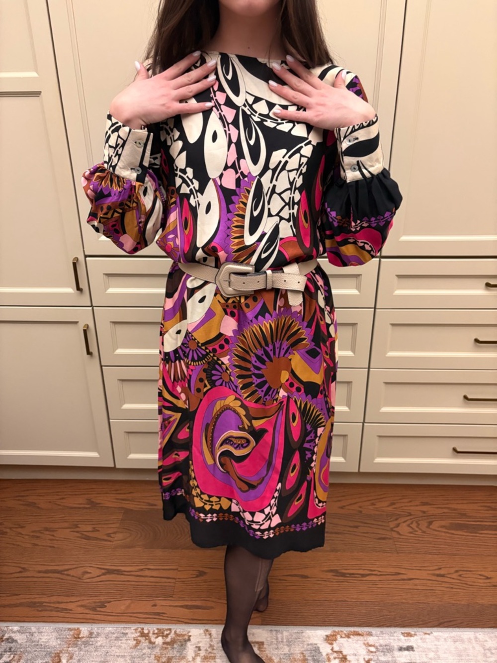 Women's Multicolor Boho Print Midi Dress - Pink & Black